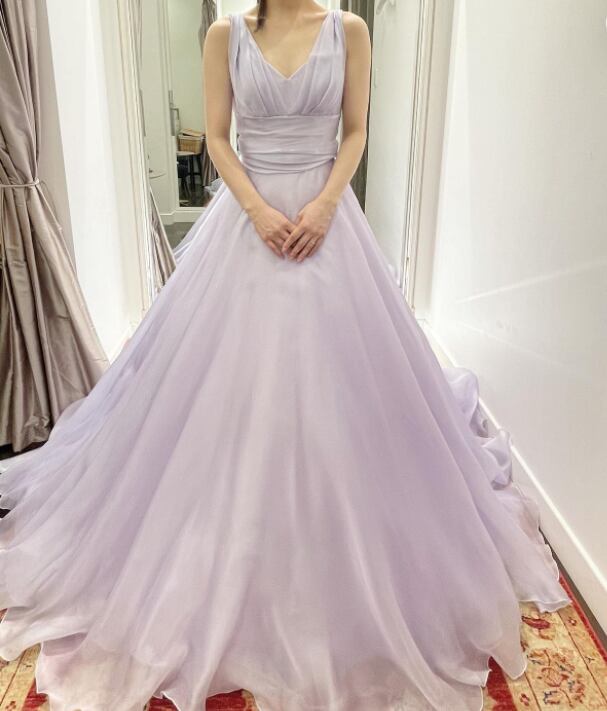 カラードレス パープル キャミソール Aライン ふわふわ 大人っぽい  