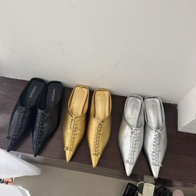 pointed toe leather mules L0615