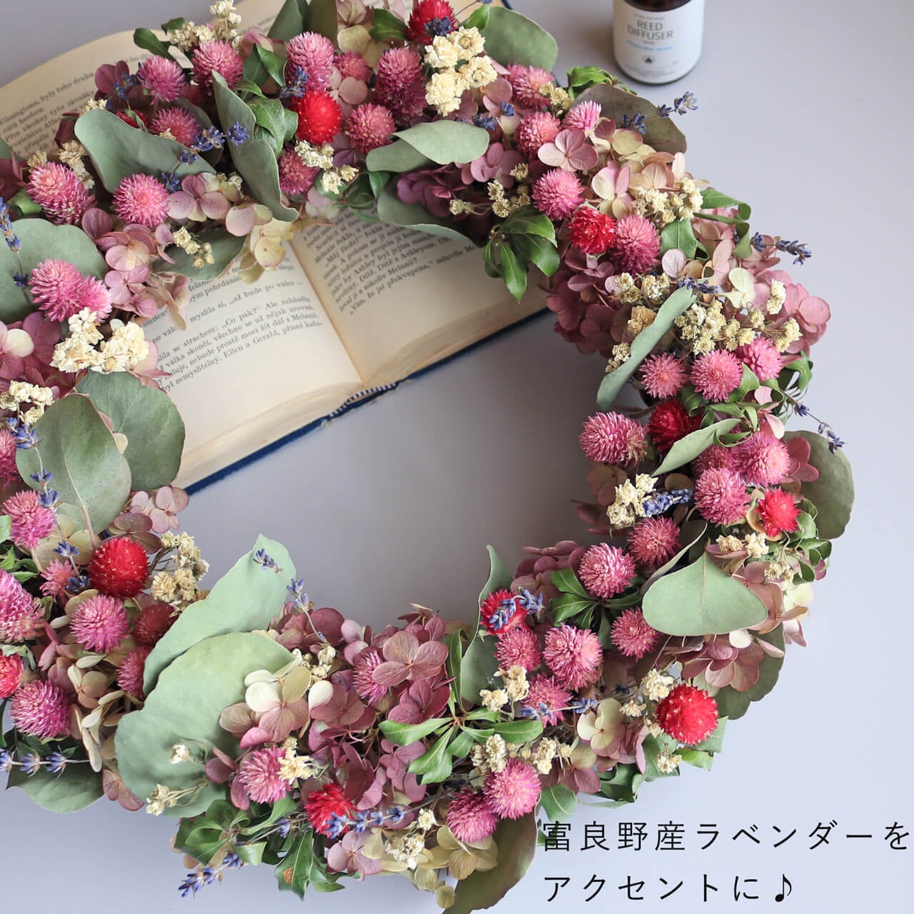 約直径37cm】花七曜のセミオーダーリース 特大 ＊ ピンク ◇ ドライ