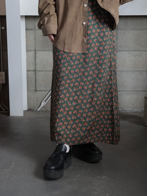 ＜vintage＞flower green flare skirt