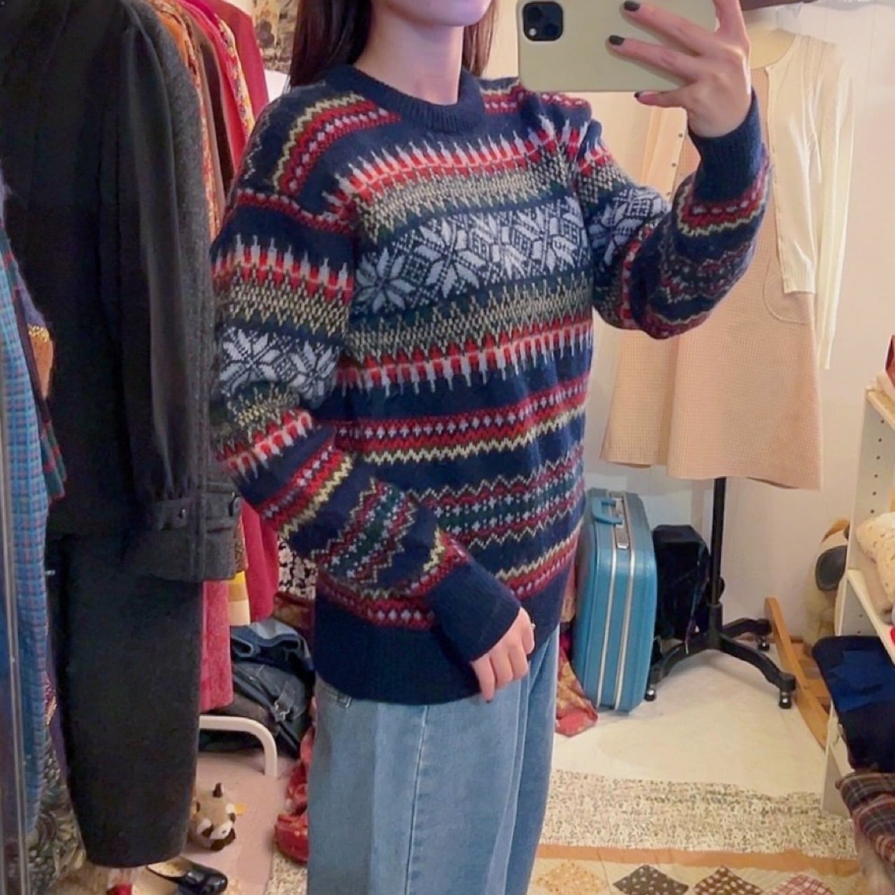 blue snow crystal nordic sweater