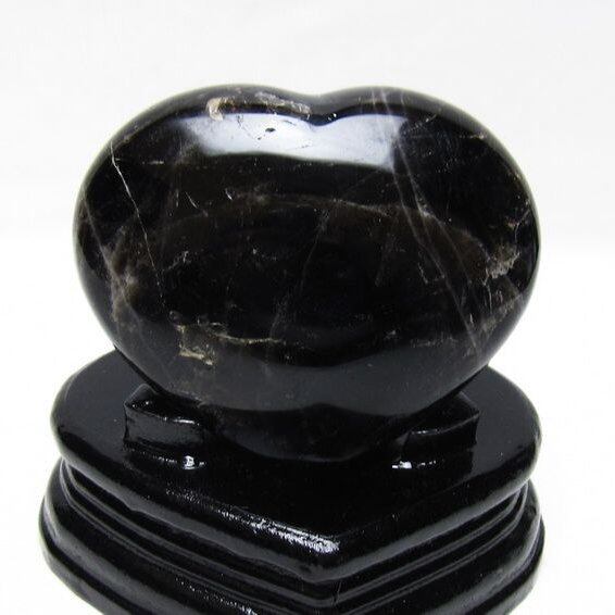 モリオン 置物 黒水晶 ハート 一点物 台座付属 155-980