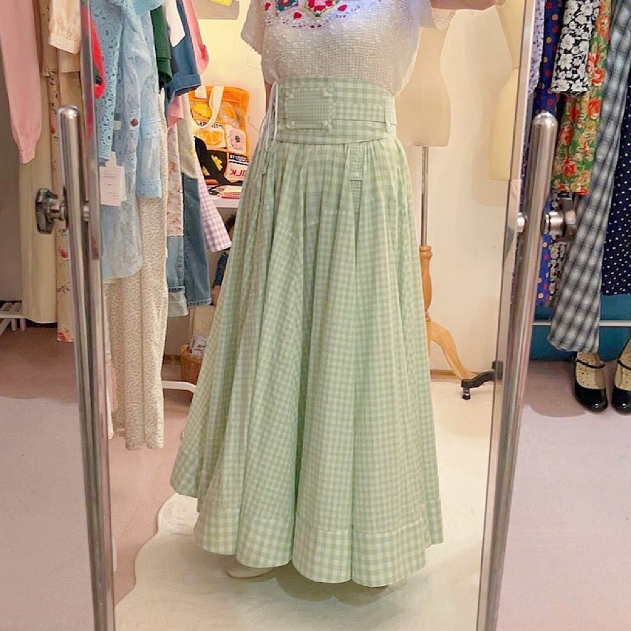 original : transformation belt gingham check skirt . green