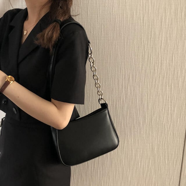 ショルダーバッグ レディース ミニバッグ チェーン フェイクレザー ミニバッグ お出かけ おめかし おしゃれ シンプル ブラック/ホワイト