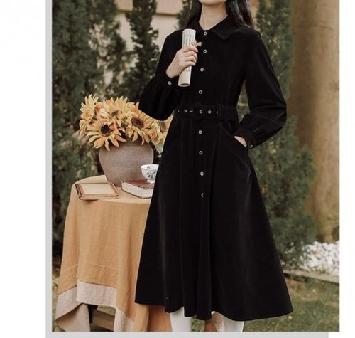 ワンピース レトロ ミモレ丈 コーデュロイ 大きいサイズ レディース 韓国風 オルちゃん ベルト 無地 ドレス 可愛い デート 女子会 スタイルアップ ブラック レッド 10代 20代