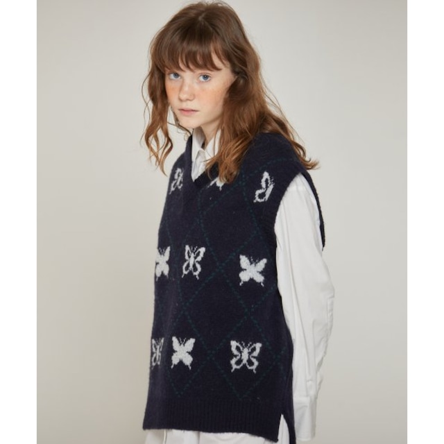 [LUV IS TRUE] DT BUTTERFLY KNIT VEST(NAVY) 正規品  韓国ブランド 韓国ファッション 韓国代行 韓国通販  ベスト