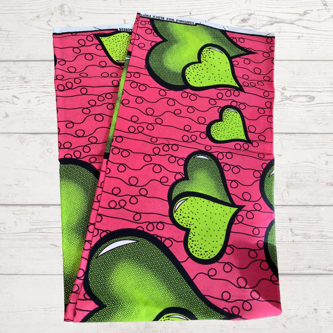 ハート柄♡アフリカ布 180cm ギニア フェアトレード INUWALIAFRICA