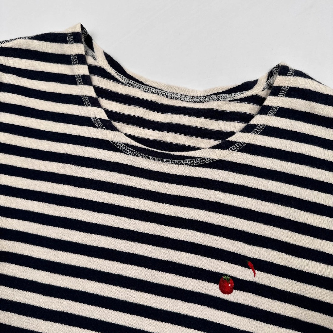 Mademoiselle NON NON マドモアゼルノンノン ミニ刺繍入り マリン ボーダー 半袖 ロング ワンピース/レディース/パパス/日本製