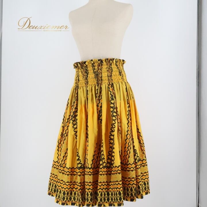 フラダンス 衣装 パウスカート イエロー系 カヒコ柄 ブラック系