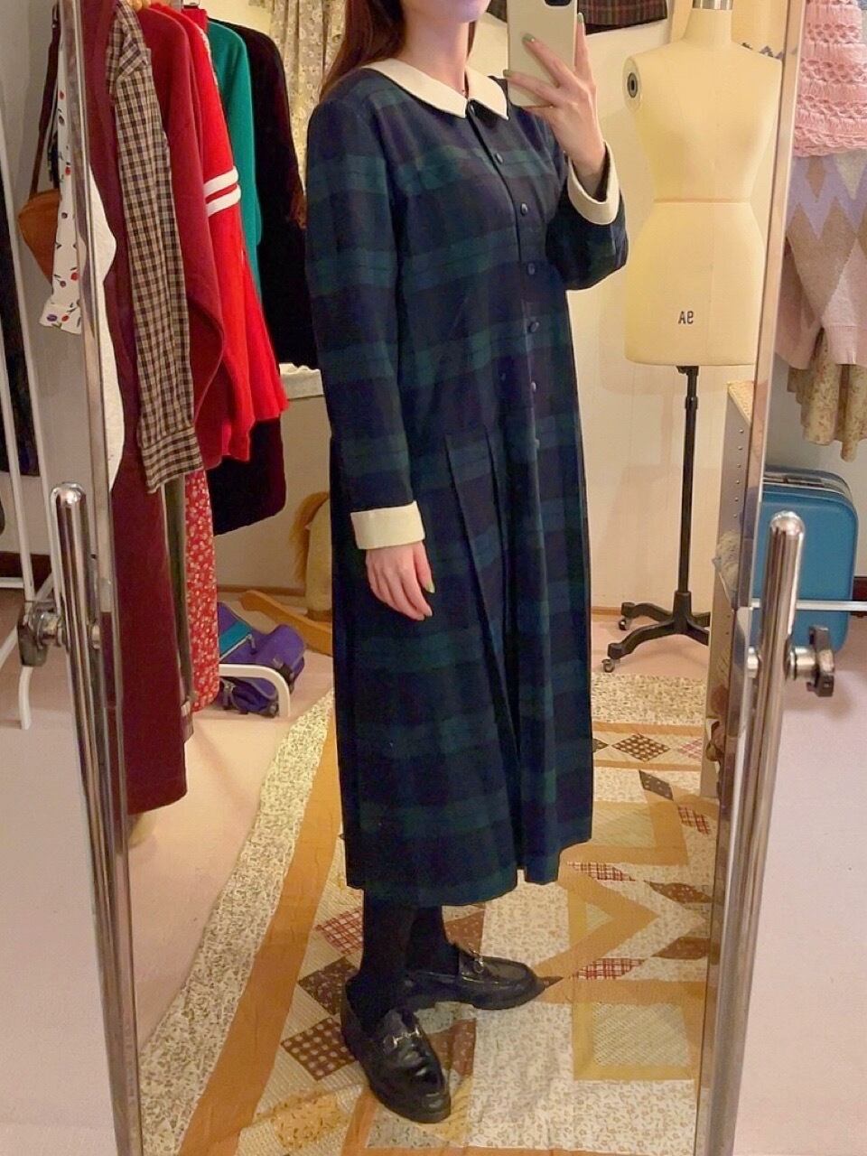 green check white collar one-piece