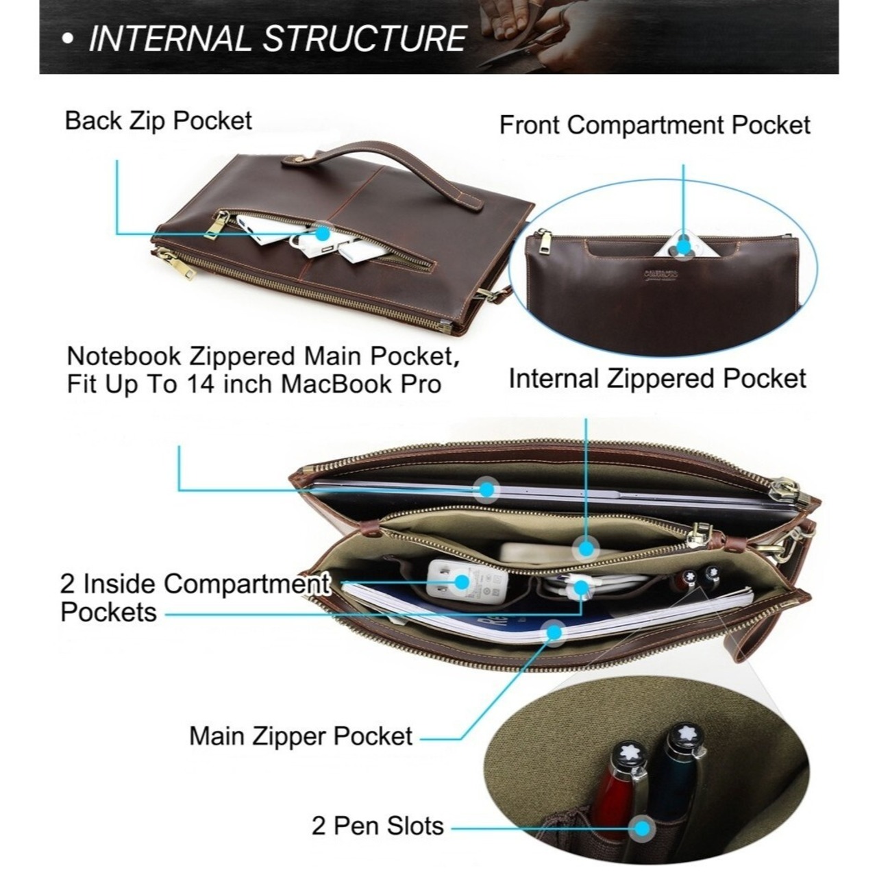 Laptop Genuine Leather Clutch Bag / 本革 ラップトップ レザー クラッチ バッグ