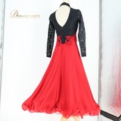 社交ダンス 衣装 Chacott チャコット スタンダードドレス ワンピース ドレス 赤 黒 フリル レース パーティドレス 綺麗 上品 ダンス 発表会 ブラック系 レッド系 フレア スカート モダンダンス エレガント レディース おしゃれ シンプル 日本製