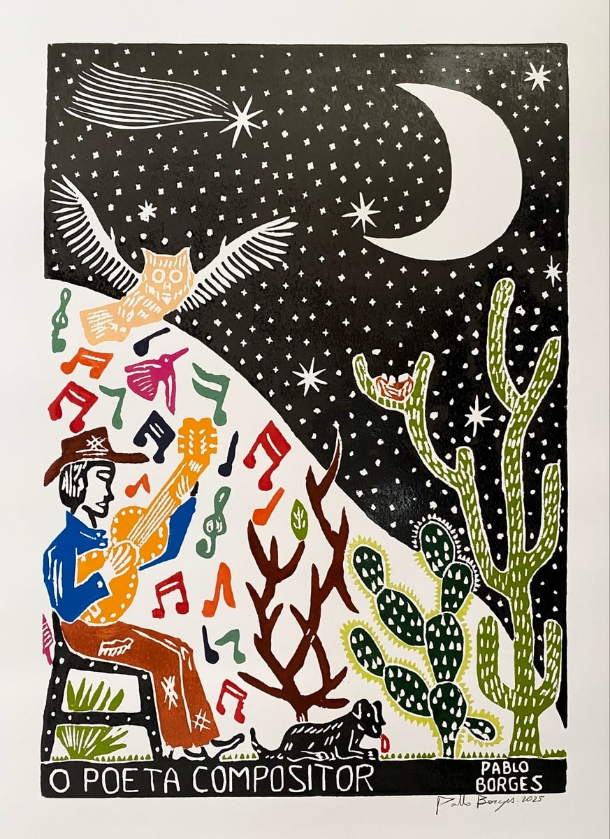 PABLO BORGES パブロ・ボルジェス 木版画 L 【O POETA COMPOSITOR