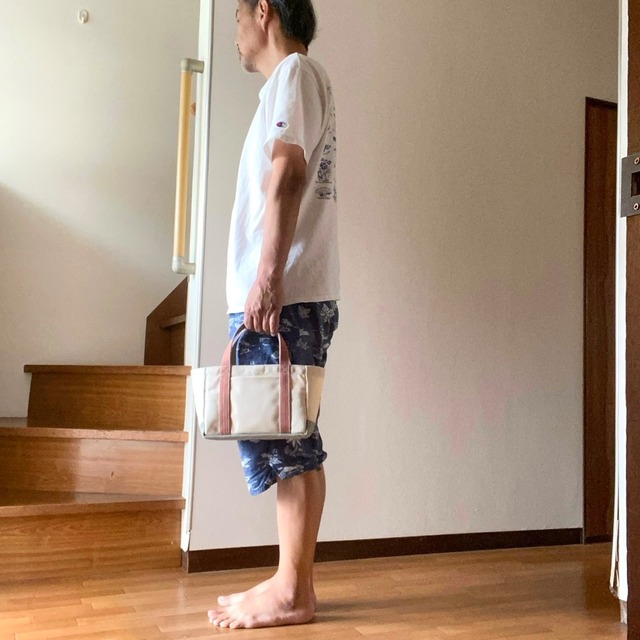 「軽いボックストート」ミニサイズ「生成り✕オールドローズ✕グレー」／倉敷帆布8号【受注制作】