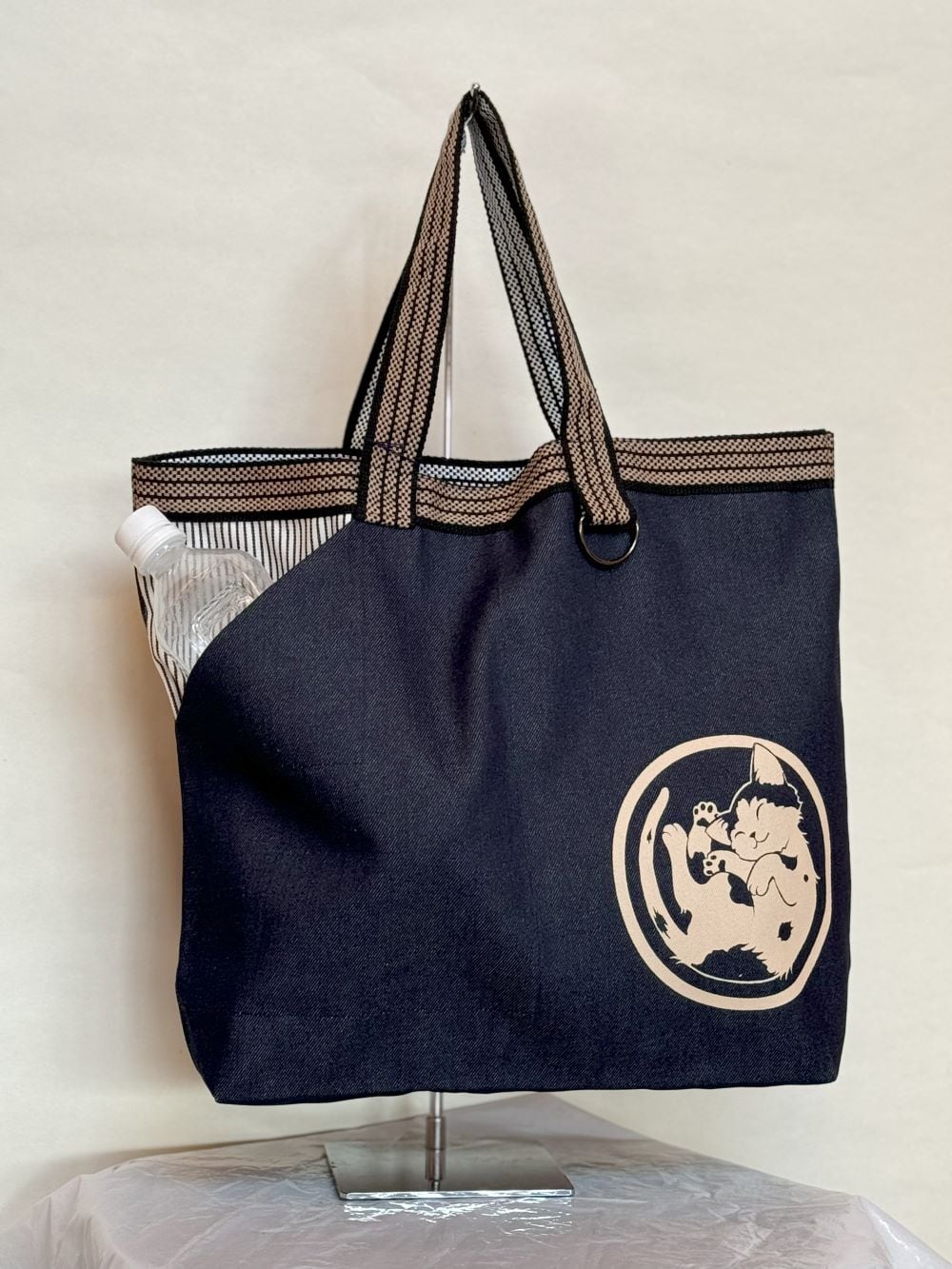 岡山デニム「にゃおとら」トートバッグ(A) Japanese denim tote bag (A