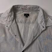 PS Paul Smith ポールスミス ボタニカル刺繍&ドット柄 コットン 長袖シャツ M/ブルーグレー/薄手
