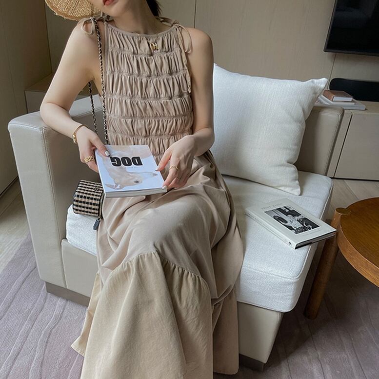 シャーリングワンピース ティアードドレス ノースリーブ マキシ丈 きれいめコーデ Graces By Yuu シャーリングワンピース ティアードドレス ノースリーブ マキシ丈 きれいめコーデ Graces By Yuu