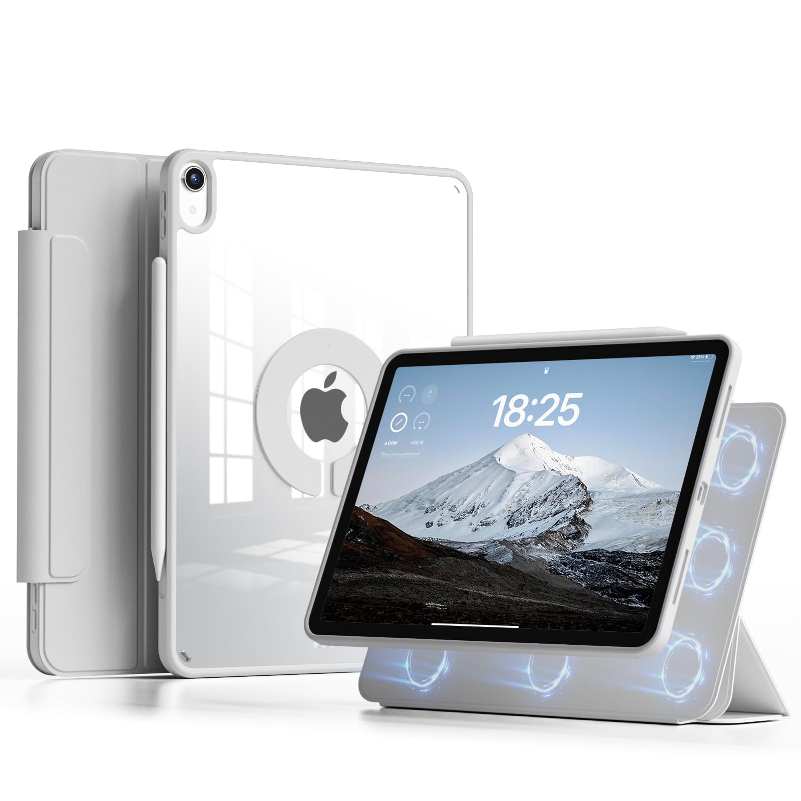 JKSML 対応 iPad Air 11インチ ケース M4/M3/M2・第5/4世代 磁気着脱 360°回転 (グレー)