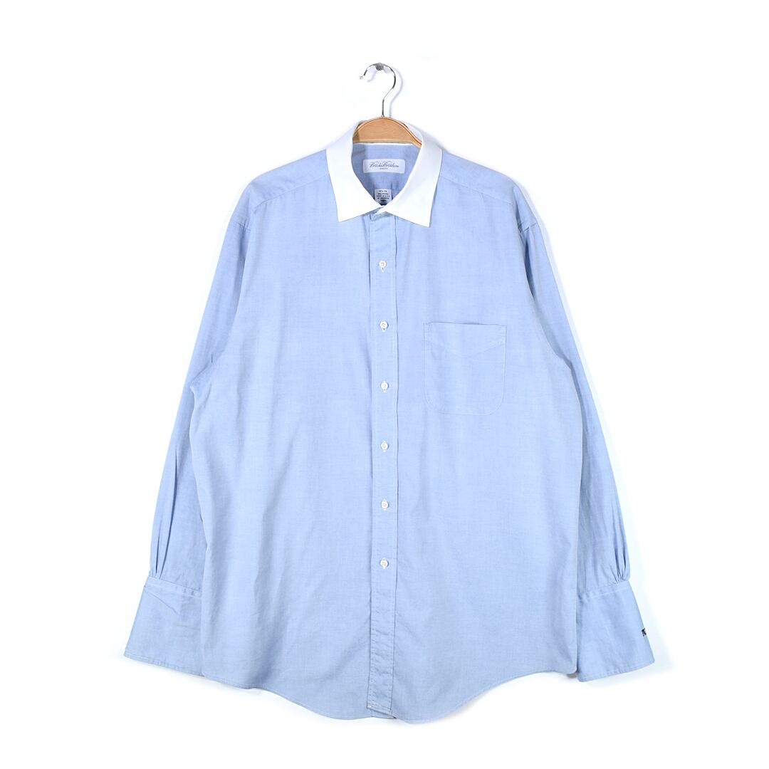 ブルックスブラザーズ USA製 メイカーズ クレリックシャツ ワイドカラー フレンチカフス ダブルカフス 青白 長袖シャツ メンズL相当 古着 @CA1408