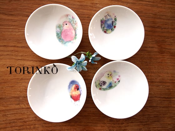 セキセイ＆アキクサ＆コガネメキシコインコ 小皿・豆皿 4点セット