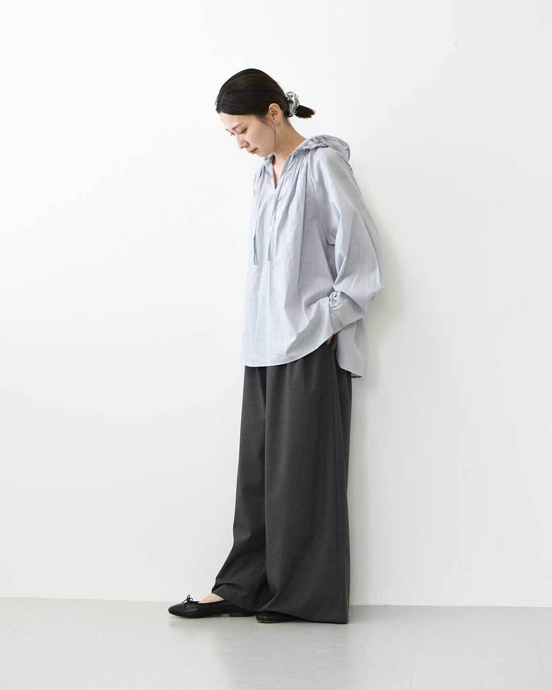 mizuiro ind [ミズイロ インド] hooded gather neck shirt [3-230133