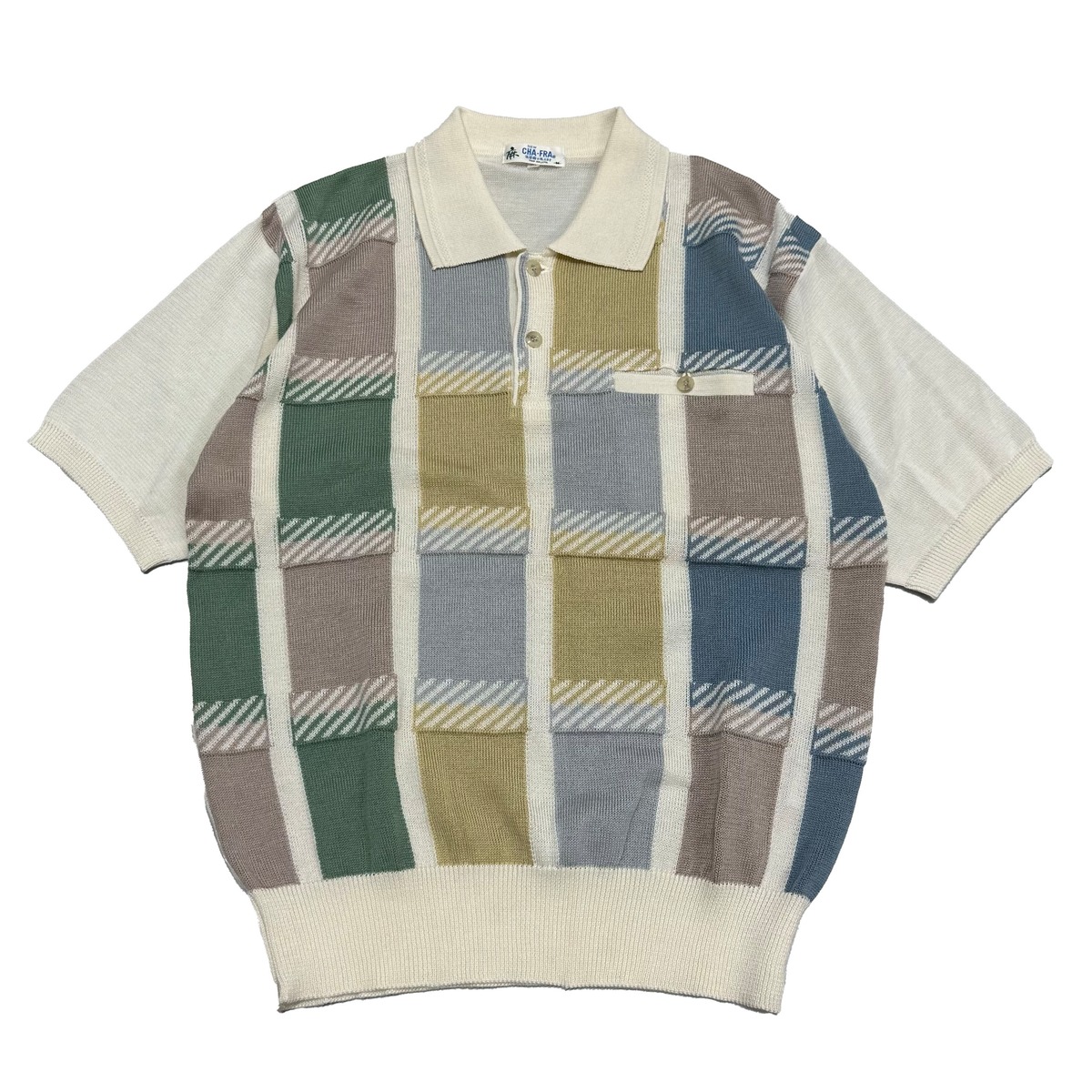 pastel linen knit check polo shirt / パステルリネンニットチェックポロシャツ 古着屋 四季