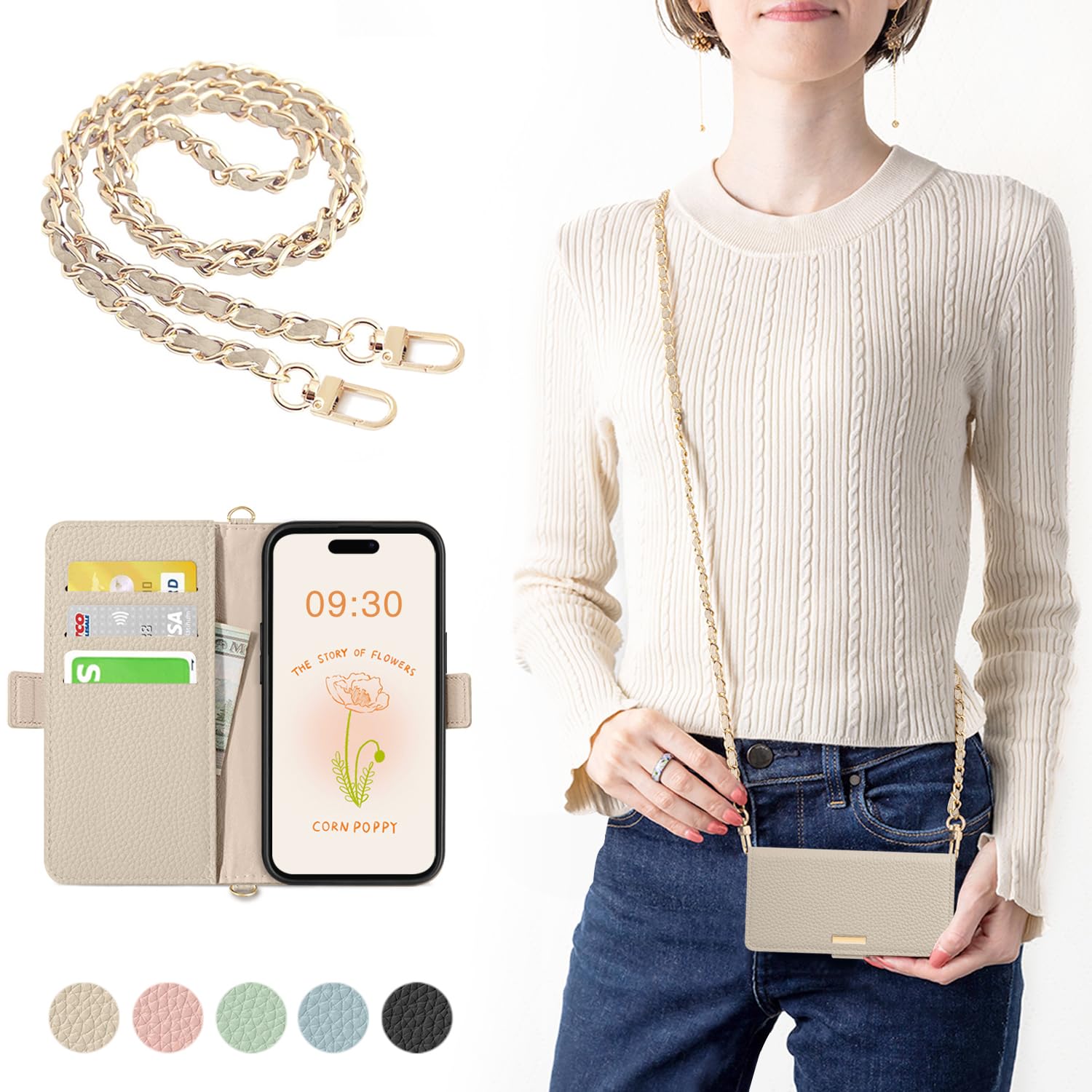 CASSYOOK for いphone16plusケース 手帳型 iphone16プラスケース カードポケット付き iphone 16 plus ケース ショルダー 全面保護 耐衝撃 カード収納 横置きスタンド機能 高級PUレザー おしゃれ 上質な手触り 擦り傷防止(アプリコット)