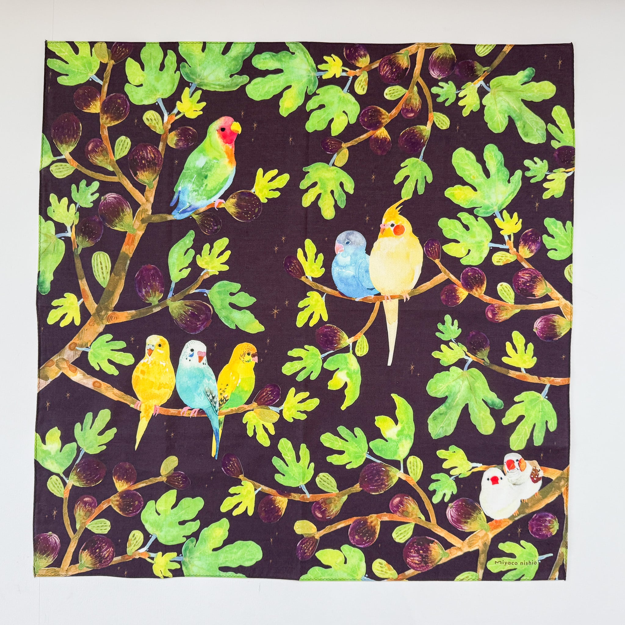 スカーフにもなるハンカチ「Friends with Birds」 | miyaco nishio