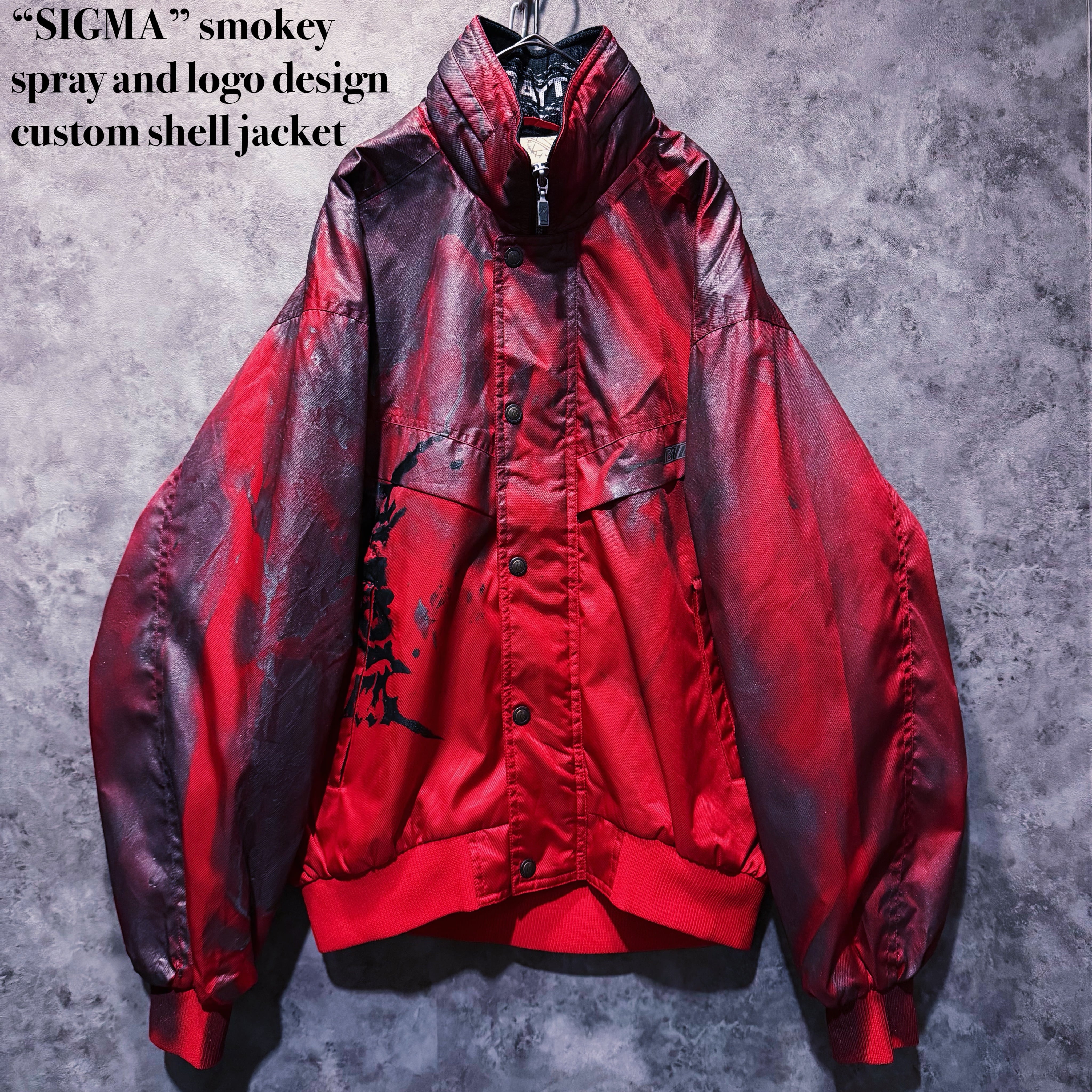 【 doppio】“SIGMA” smokey spray and logo design custom shell jacket