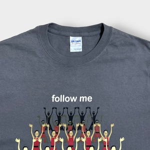 【GILDAN】プリント イラスト Tシャツ フォローミー follow me 半袖 L グレー系 US古着