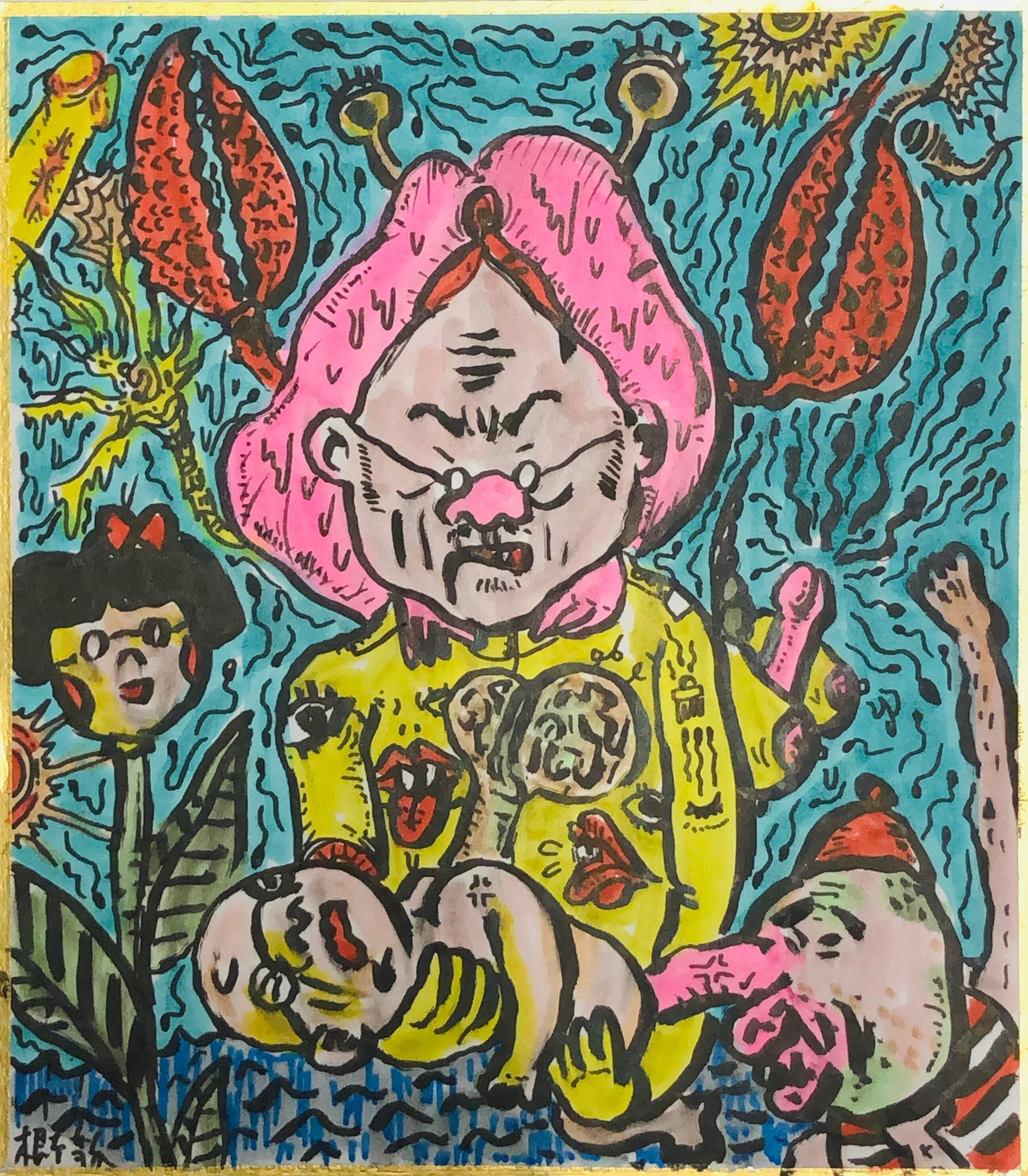 原画・着色ドローイングミニ色紙「蟹将軍」 | 根本敬小売店ーTakashi
