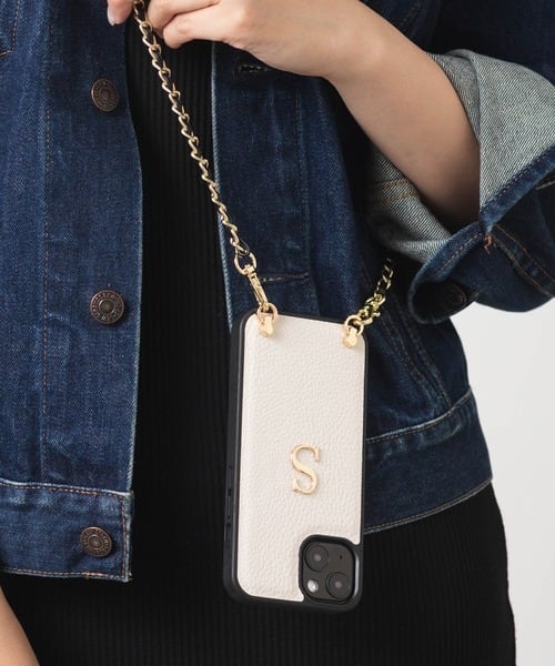 イニシャル PUレザー チェーンストラップ付 iPhoneスマホケース | emonique