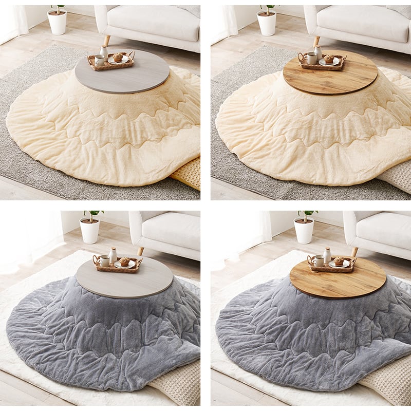 【完成品】円形折れ脚カジュアルコタツ＋うす掛け布団 2点セット 天板リバーシブル こたつ2種x掛け布団5種 モネ68メレンゲ 幅68cm