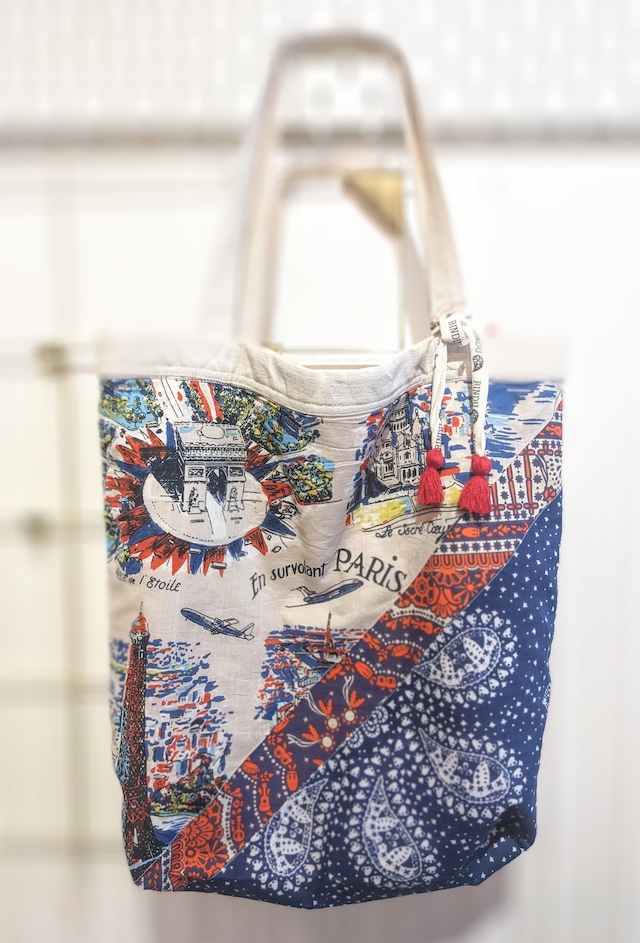 〈BINDU〉  Crazy  Pattern  Tote  Bag  Large / Paris ＆ Heart Dove