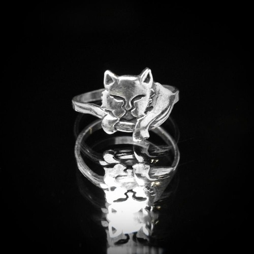 Vintage cat motif silver ring [STERLING] Cats Design