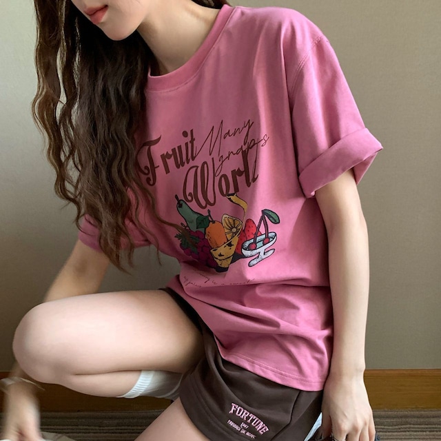 フルーツグラフィックレトロレタリングTシャツ 2col R02405