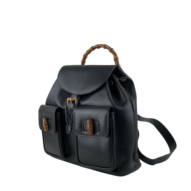 GUCCI グッチ バックパック ブラック バンブー レザー リュック フロントバックル vintage ヴィンテージ オールド i34ihz