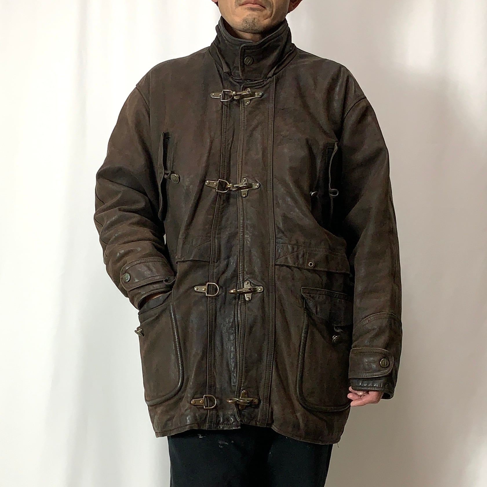 vintage old Italy 90s Fireman Leather Jacket レザーファイヤーマン