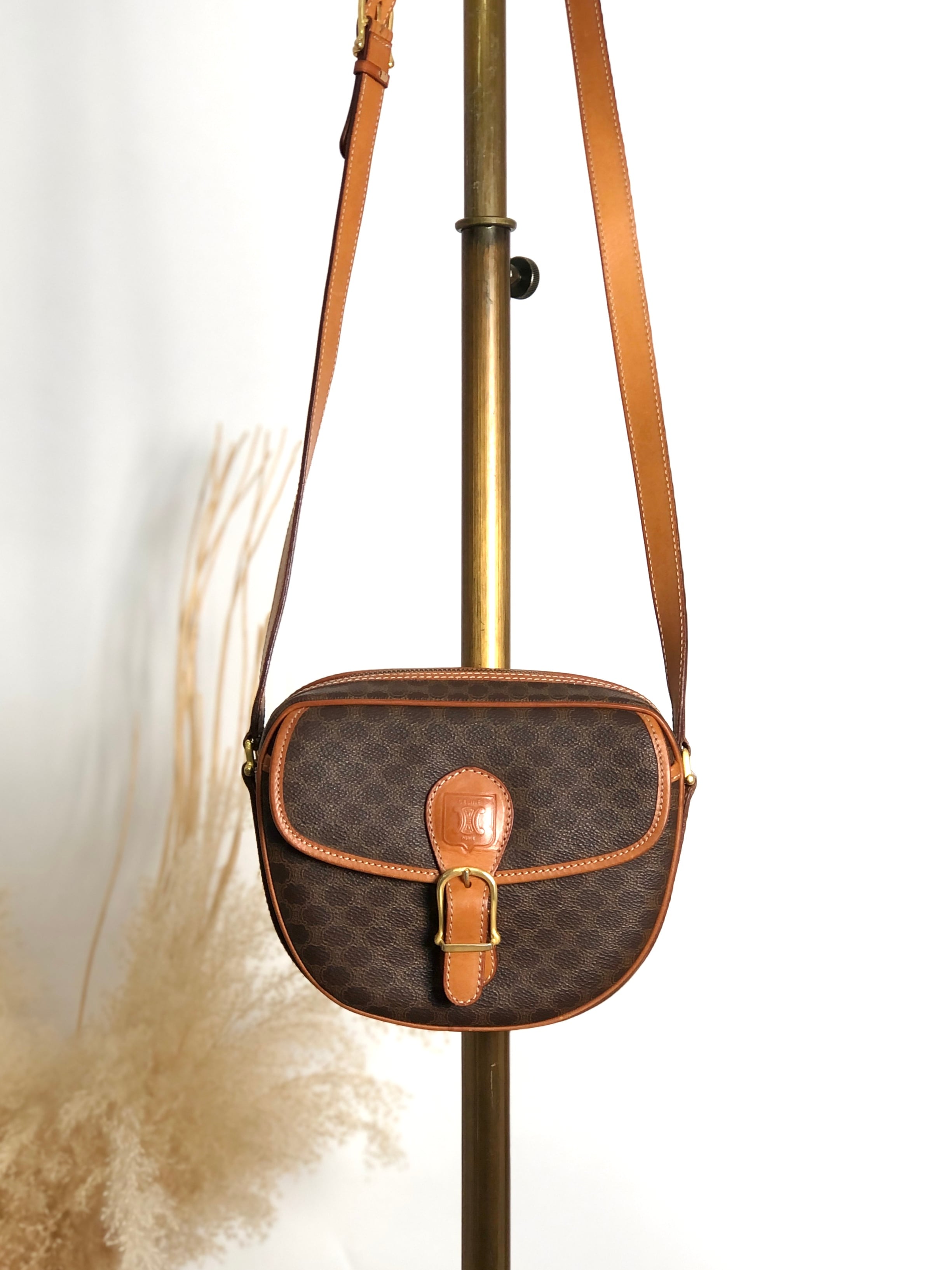 CELINE セリーヌ マカダム ブラゾン型押し ボストンバッグ ブラウン