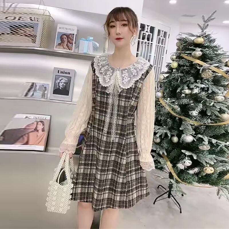 ドレス メッシュレーススタイルウェストルーズ 大きめサイズ ステッチ ミックスインファッション20528403666