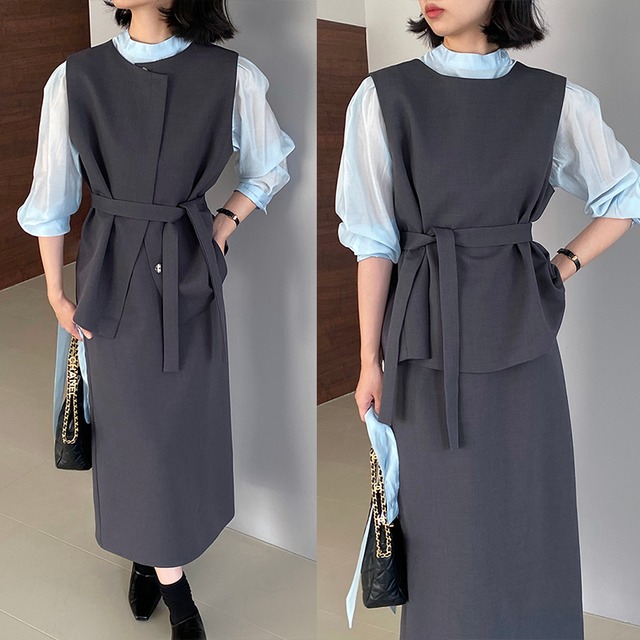 【set】2wayテーラードベスト×ロングスカートセット Q8323