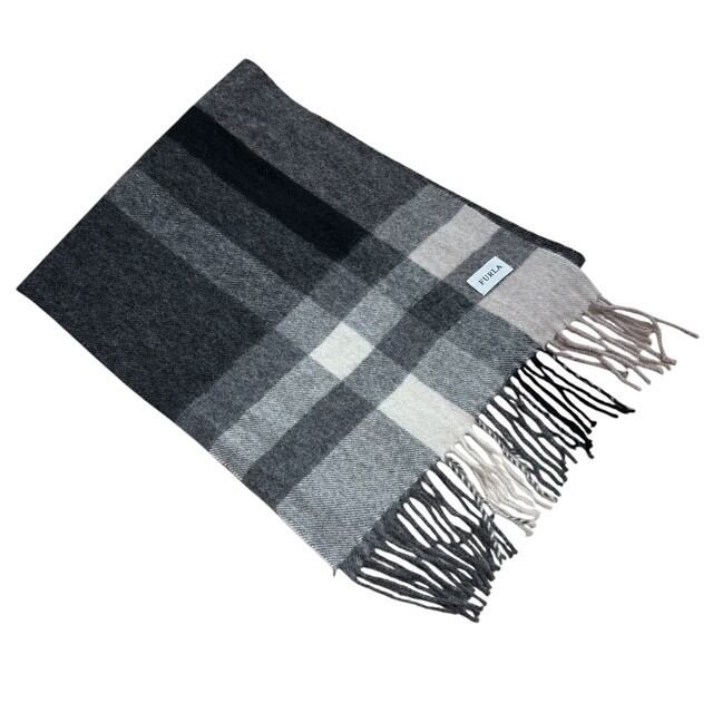 中古 フルラ FURLA マフラー クリーニング済み ブロックチェック柄 グラデーション 男女兼用