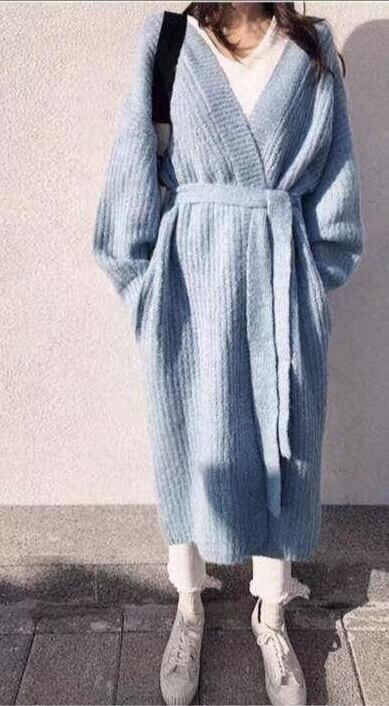 ウエストベルト付き　ロングニットカディガン　AJ1079ー1983