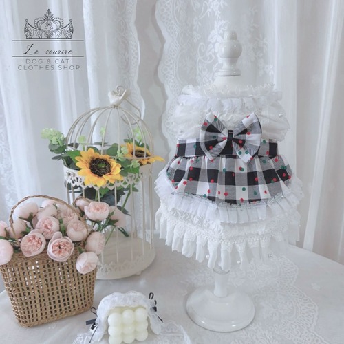 予約【№B02182】格子柄 ラッフルフリル プリンセスワンピ (ヘッドドレス:オプション)