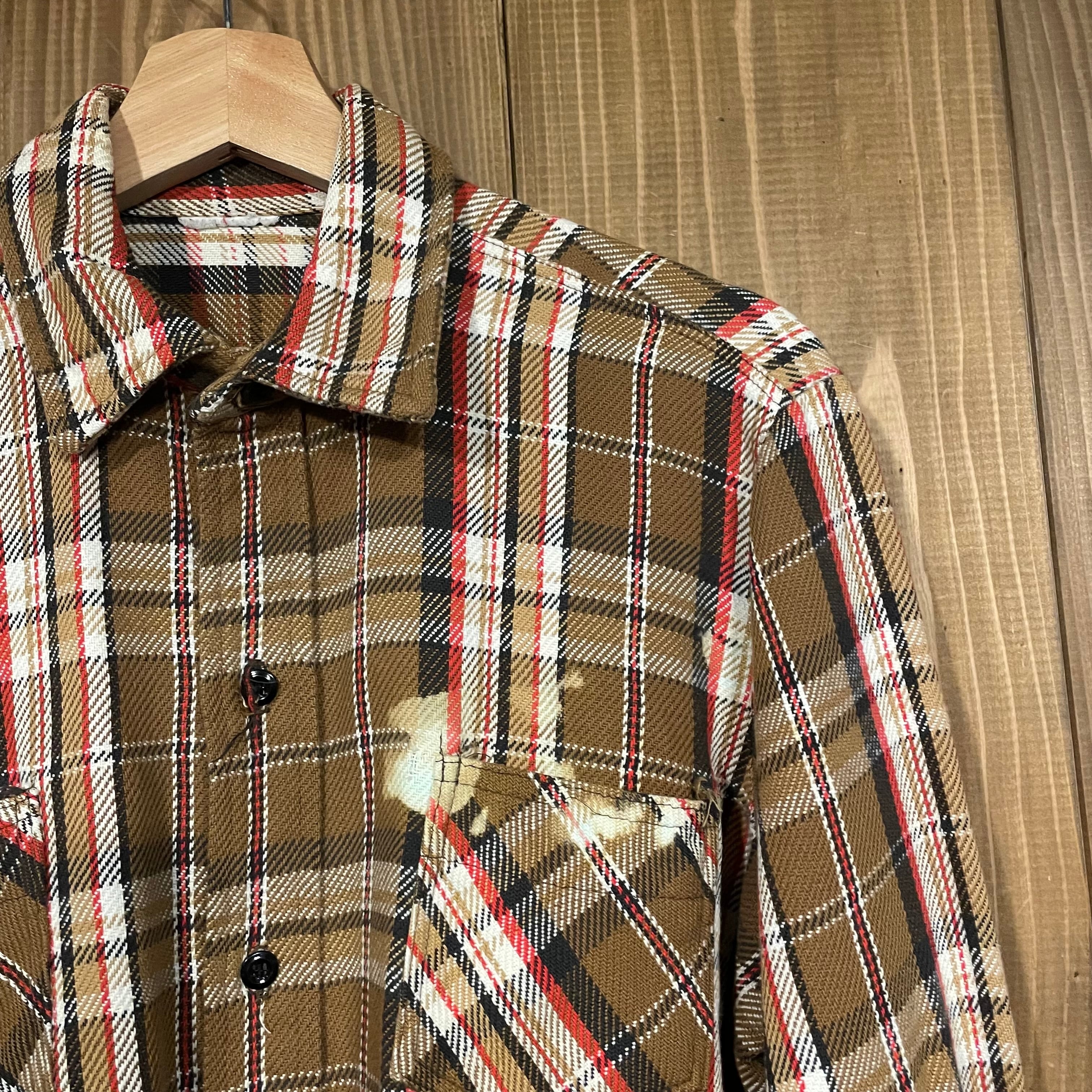 60s USA製 ネルシャツ ヴィンテージ 長袖シャツ チェック柄 ブラウン