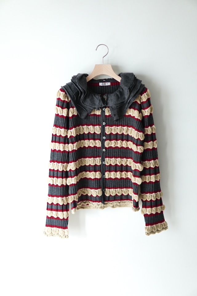 OPEN SESAME CLUB / Multi Border Cardigan / RED GRAY