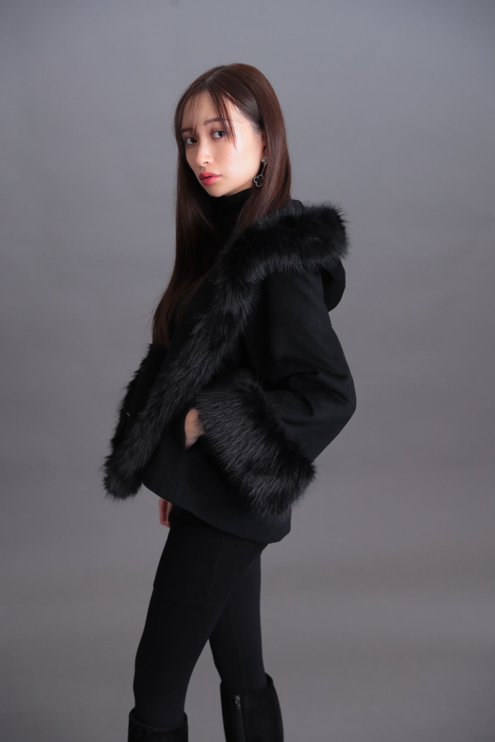 ファー付きウールショートコート|BLACK | RINOA ファー付きウールショートコート|BLACK | RINOA