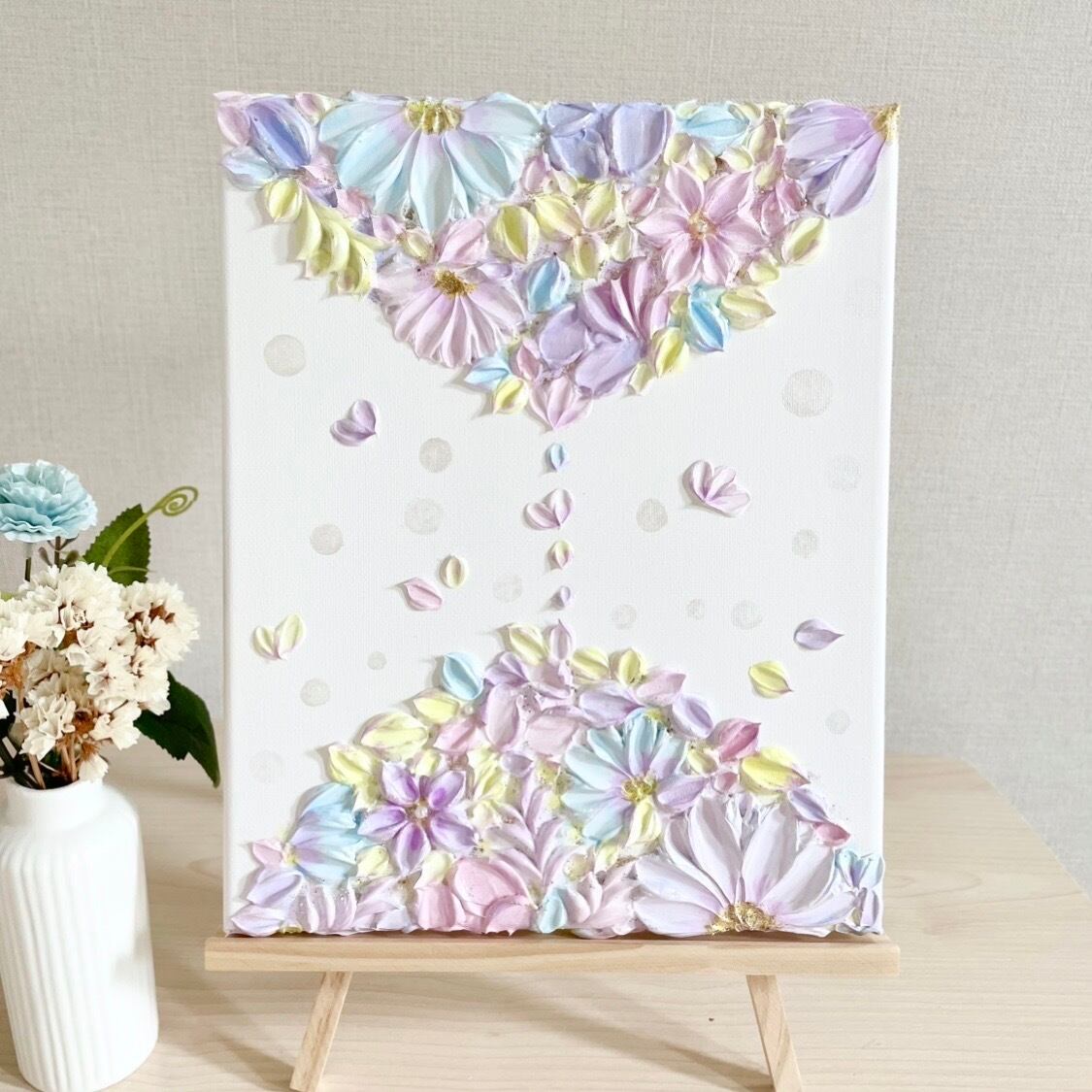 「祝福の月環」25㎝　花のテクスチャーアート　三日月リース　結婚祝い　記念日 清花の月環」15㎝ 花のテクスチャーアート 三日月リース 壁掛け