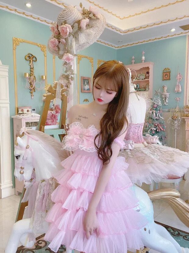 ピンク ワンピース ガーリー ドレス リボン ハート 可愛い 姫