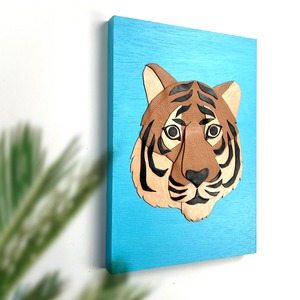 Leather collage art (Tiger) Tiger A4 size wooden panel original picture